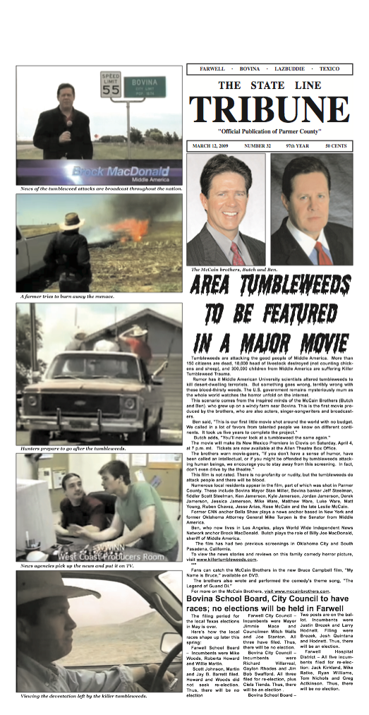 Original State Line Tribune article about Killer Tumbleweeds