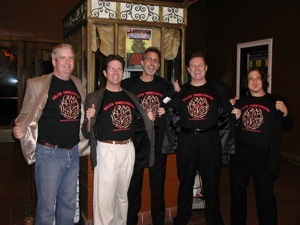 Five premiere attendees posing together at the Rialto; open the photo gallery